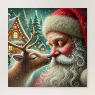 Puzzle Santa Vintage y Renoes Navidad Polo Norte