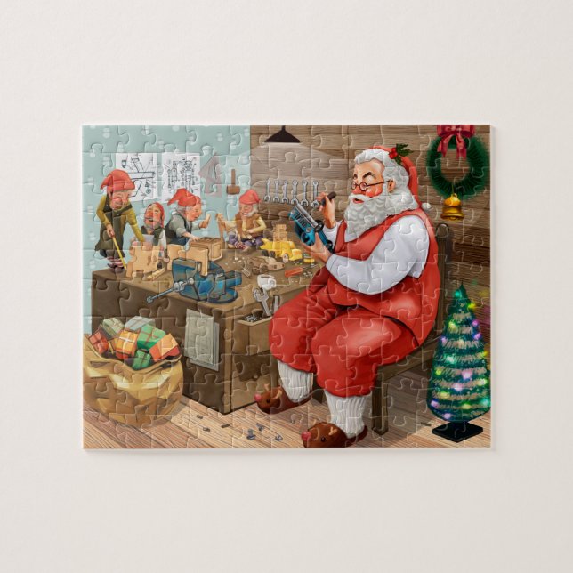 Puzzle Santa Y Elfos Haciendo Juguetes| Navidades (Horizontal)