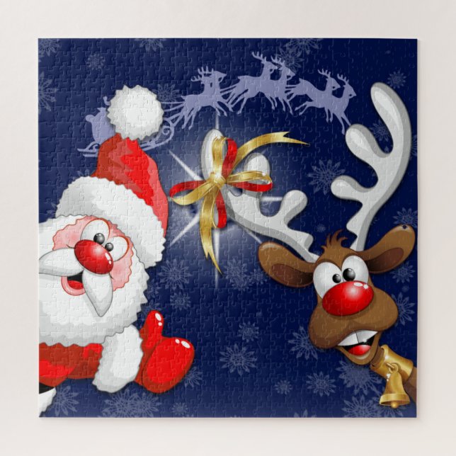 Puzzle Santa y los renos Feliz Personalizado (Vertical)