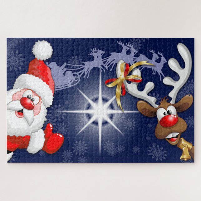 Puzzle Santa y los renos Feliz Personalizado (Horizontal)