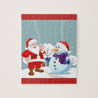 Puzzle Santa y muñeco de nieve sonrientes