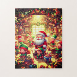 Puzzle Santa y sus adorables elfos Navidad