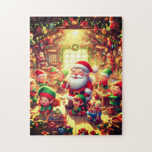 Puzzle Santa y sus adorables elfos Navidad