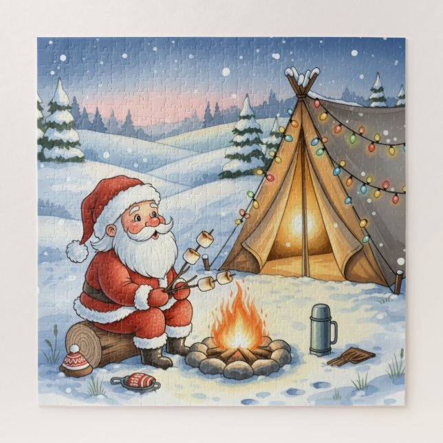 Puzzle Santa's Cozy Campfire Retreat Christmas (Vertical)