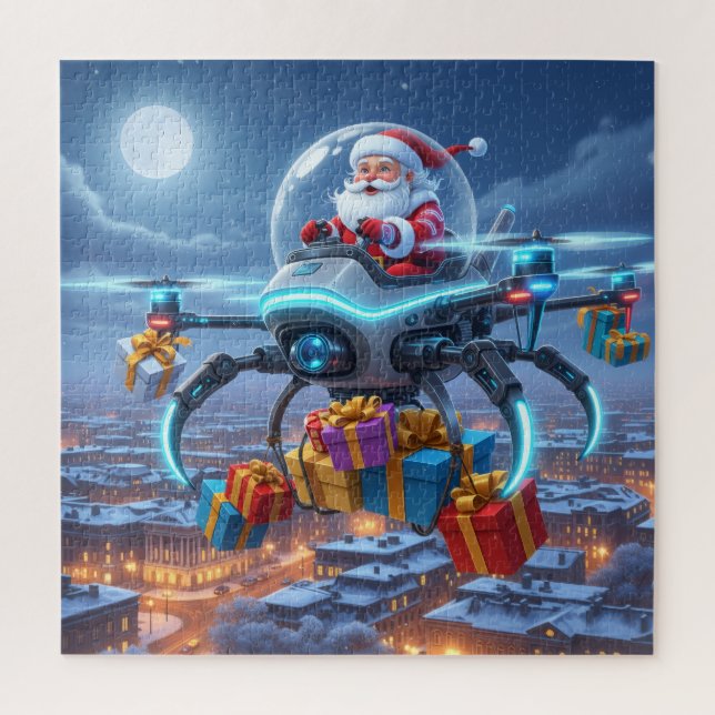 Puzzle Santa's Cyber-Sleigh: Futuristic Drone Delivery (Vertical)