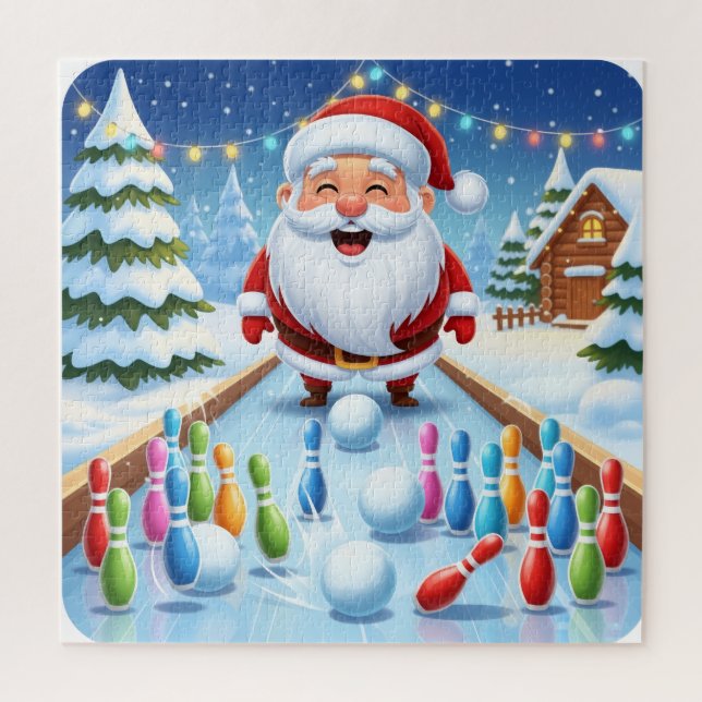 Puzzle Santa's Strike! Christmas Candy Cane Bowling (Vertical)
