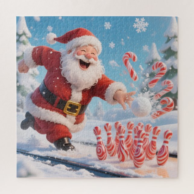 Puzzle Santa's Strike! Christmas Candy Cane Bowling (Vertical)