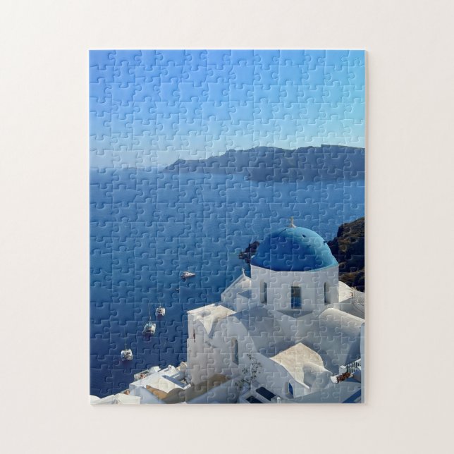 Puzzle Santorini Grecia Foto de la iglesia Domed azul (Vertical)