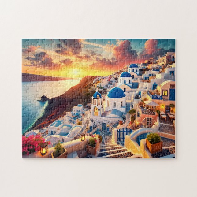Puzzle Santorini Sunset Greece Mediterranean Escape Gift (Horizontal)