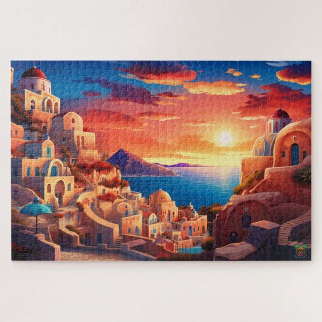 Puzzle 🌅 Santorini Sunset Serenity (Horizontal)