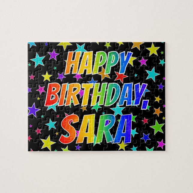 Puzzle "SARA" Nombre, Diversión "FELIZ CUMPLEAÑOS" (Horizontal)