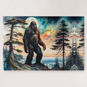 Puzzle Sasquatch de pie en la cresta que domina el océano
