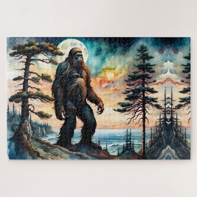 Puzzle Sasquatch de pie en la cresta que domina el océano (Horizontal)
