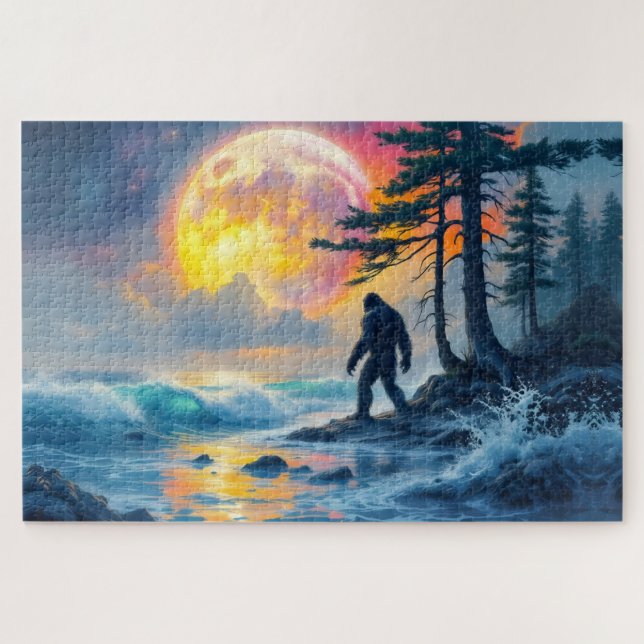 Puzzle Sasquatch de pie en una orilla del océano (Horizontal)