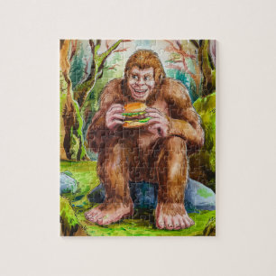 Puzzle Sasquatch y la hamburguesa de queso en un bosque d