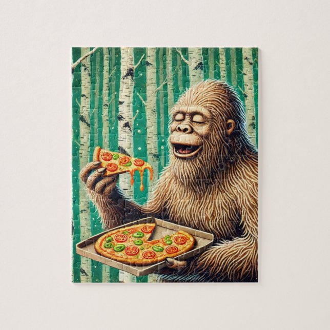 Puzzle Sasquatch y la Pizza en un bosque de árboles de av (Vertical)