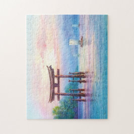Puzzle Satta Miyajima Torii y Sailboat arte japonés