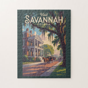 Puzzle Savannah Georgia Horse Carrier Ilustracion Retro