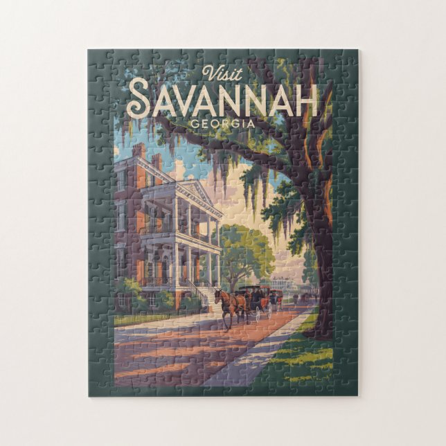 Puzzle Savannah Georgia Horse Carrier Ilustracion Retro (Vertical)