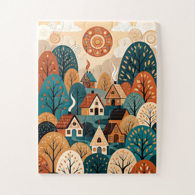 Puzzle Scandinavian Folk Art Village - Autumn Hills & Coz (Vertical)
