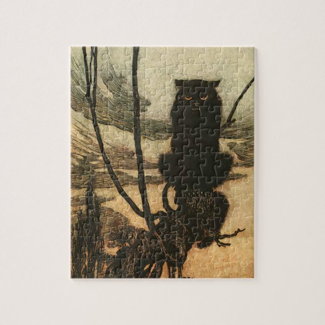 Puzzle Scary Halloween Black Cat Vintage Rackham (Vertical)