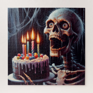 Puzzle Scary Skeleton Birthday Tarjeta de felicitación pl