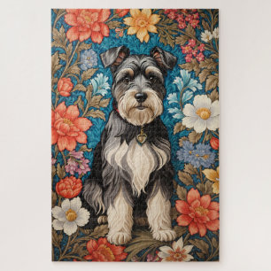 Puzzle Schnauzer Alegre Inspirado en Floral de William Mo