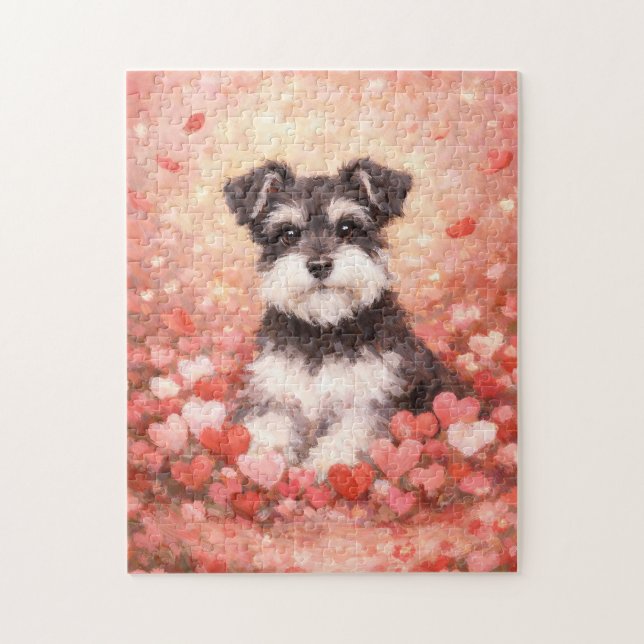 Puzzle Schnauzer de San Valentín con Corazones (Vertical)