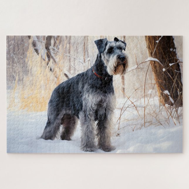 Puzzle Schnauzer Deja que nieve Navidad (Horizontal)