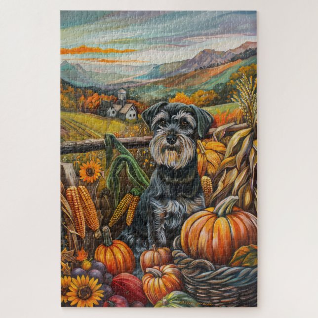 Puzzle Schnauzer Dog otoño Harvest Acción de Gracias (Vertical)