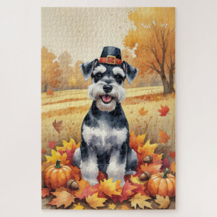 Puzzle Schnauzer en hojas de otoño Arte de Acción de Grac