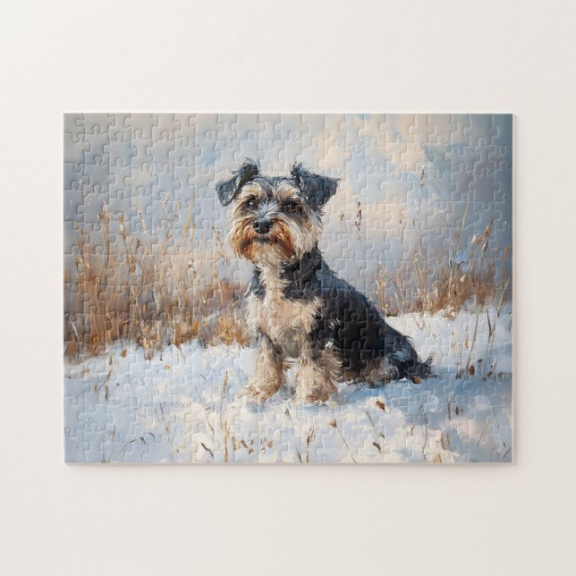 Puzzle Schnauzer en la nieve de invierno (Horizontal)