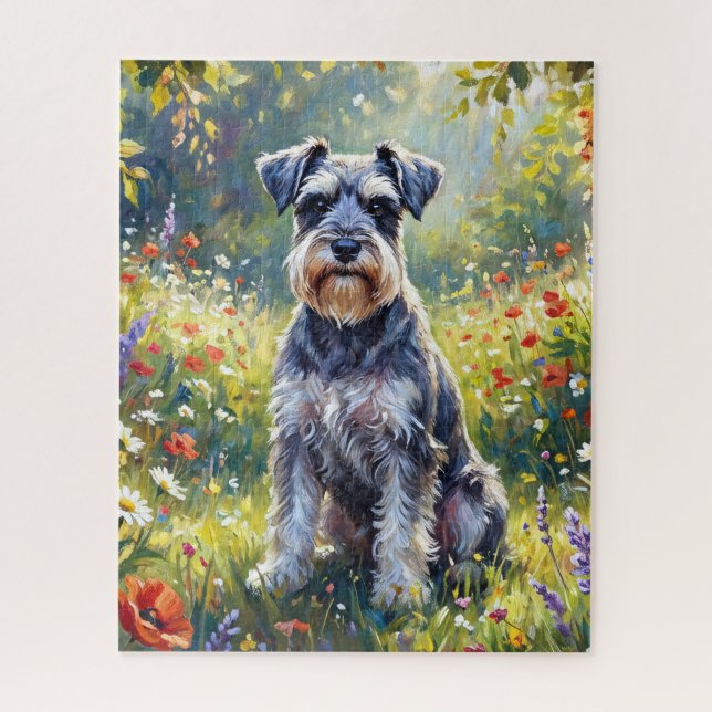 Puzzle Schnauzer in Wildflower Meadow (Vertical)