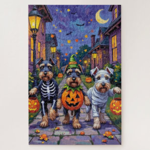 Puzzle Schnauzer pidiendo dulces con disfraces de Hallowe