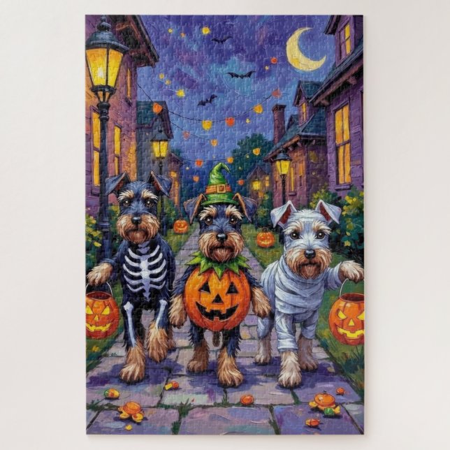Puzzle Schnauzer pidiendo dulces con disfraces de Hallowe (Vertical)
