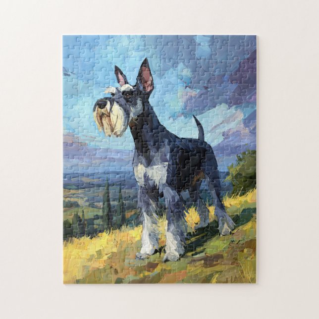 Puzzle Schnauzer Sunlit Countryside Landscape Art (Vertical)