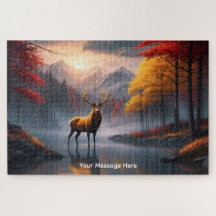 Scotish Stag in Autumn Mountain Lake Framable