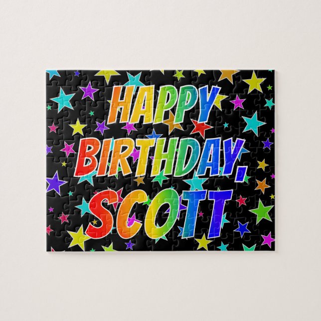 Puzzle "SCOTT" Nombre, Divertido "FELIZ CUMPLEAÑOS" (Horizontal)