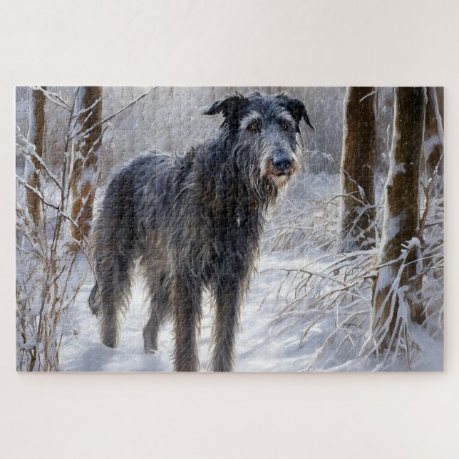 Puzzle Scottish Deerhound Deja que nieve Navidad (Horizontal)