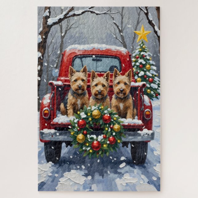Puzzle Scottish Terrier Christmas Red Truck Holiday (Vertical)