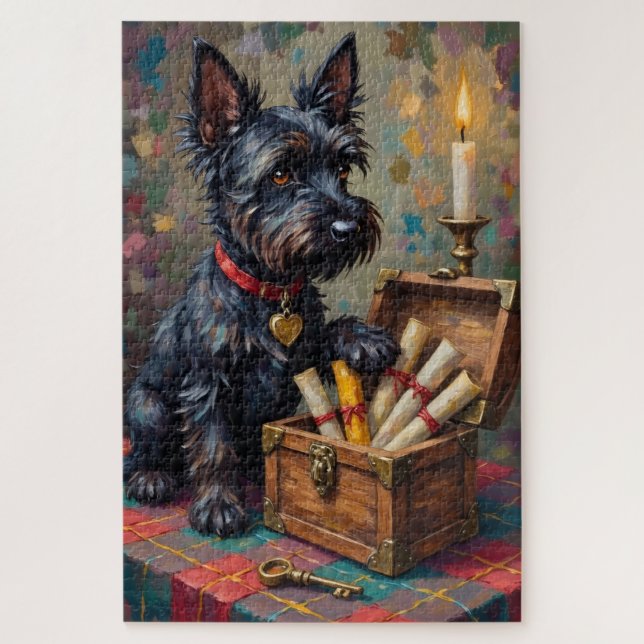 Puzzle Scottish Terrier Valentine's Day Secret Love Chest (Vertical)