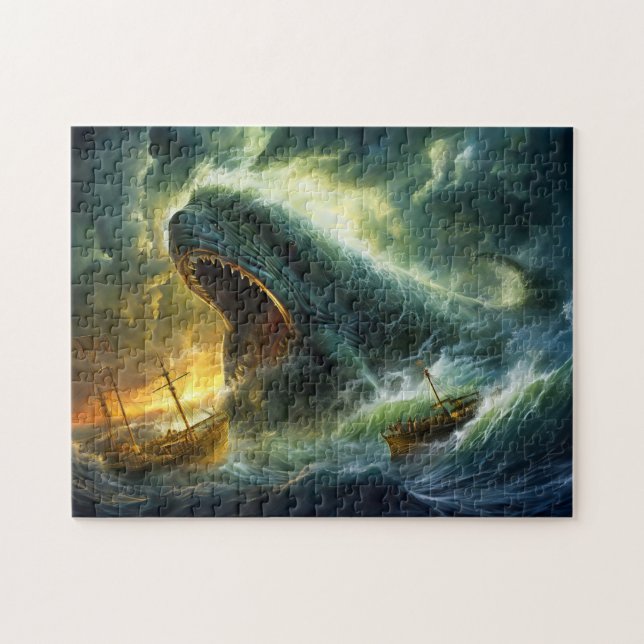 Puzzle Sea Monster Emerging from Waves Fantasy Painting (Horizontal)