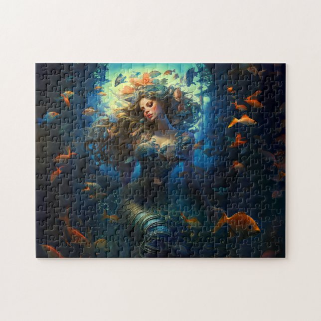Puzzle Sea Nymph Surrounded by Fish Fantasy Painting (Horizontal)