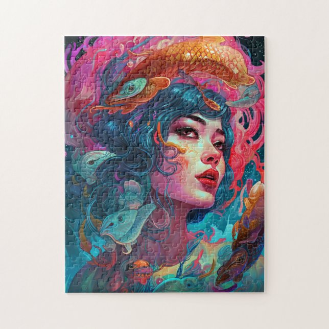 Puzzle Sea Serpent Hair Lady Fantasy Art (Vertical)