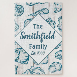 Puzzle Sea Shells Beach House Nautical Family Name Wood A