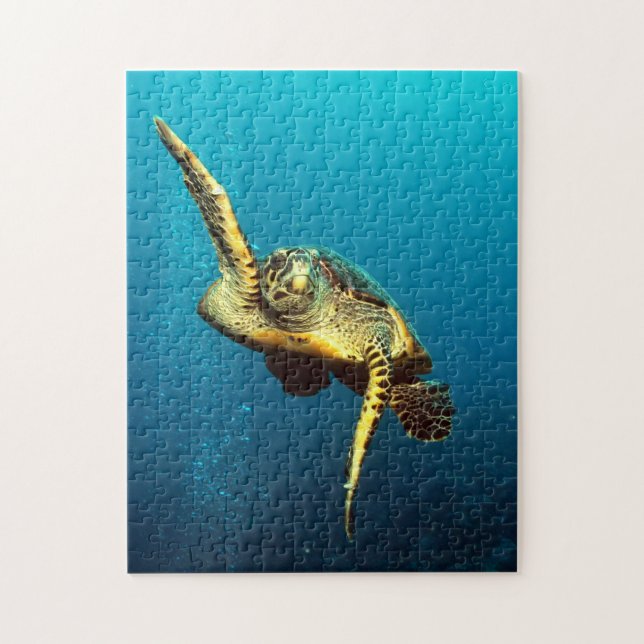 Puzzle Sea Turtle Swimming Underwater (Vertical)