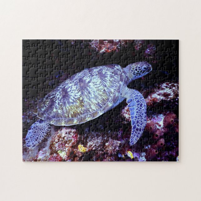 Puzzle Sea Turtle Swimming with Live Coral (Horizontal)