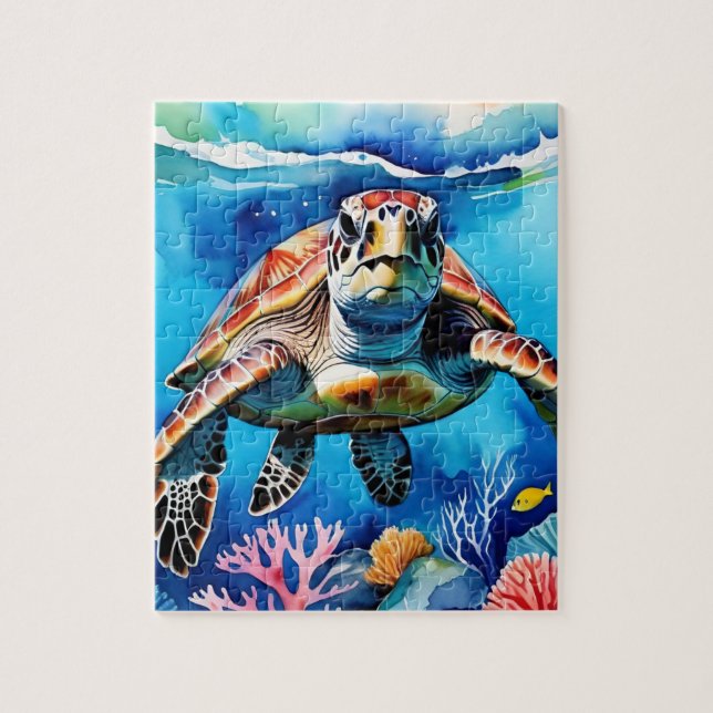 Puzzle Sea Turtle Watercolor Tropical Ocean (Vertical)