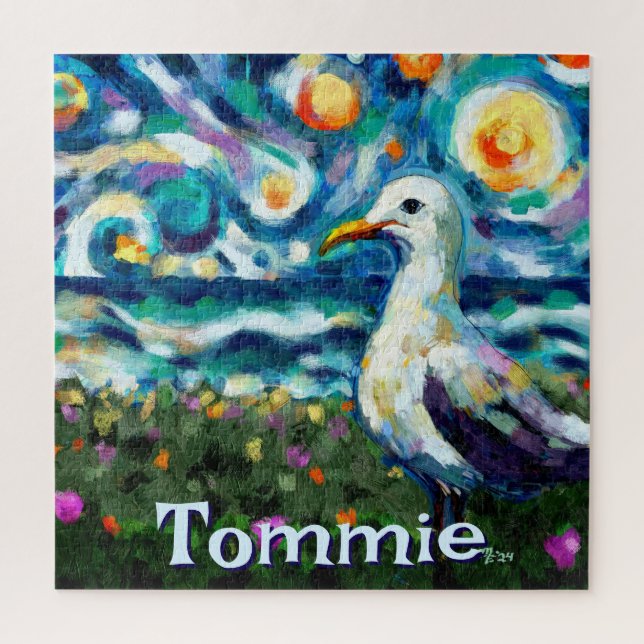 Puzzle Seagull Van Gogh Style Beach Personalized (Vertical)