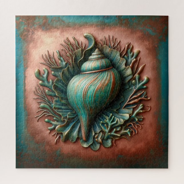 Puzzle Seashell Copper y Patina Beach House (Vertical)